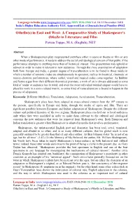 In East and West: a Comparative Study of Shakespeare's Othello In