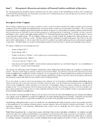 Management's Discussion and Analysis of Financial Condition and Results of Operations