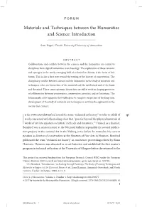 Materials and Techniques Between the Humanities and Science: Introduction