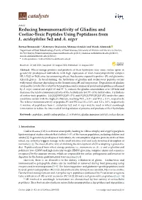 Reducing Immunoreactivity of Gliadins and Coeliac-Toxic Peptides Using Peptidases from L