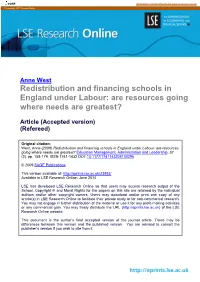 Redistribution and Financing Schools in England Under Labour: Are Resources Going Where Needs Are Greatest?