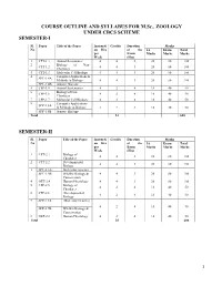 COURSE OUTLINE and SYLLABUS for M.Sc., ZOOLOGY UNDER CBCS SCHEME SEMESTER-I
