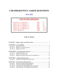 Csr Frequently Asked Questions
