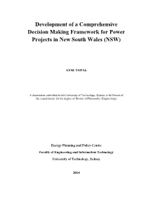 Development of a Comprehensive Decision Making Framework for Power Projects in New South Wales (NSW)