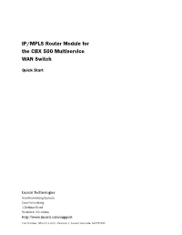 IP/MPLS Router Module for the CBX 500 Multiservice WAN Switch Quick