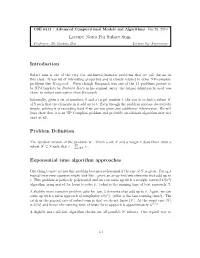Lecture Notes for Subset Sum Introduction Problem Definition