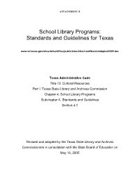School Library Programs: Standards and Guidelines for Texas