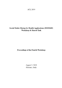 ACL 2019 Social Media Mining for Health Applications (#SMM4H)