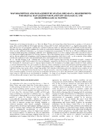 Map Description and Management by Spatial Metadata: Requirements for Digital Map Legend for Planetary Geological and Geomorphological Mapping