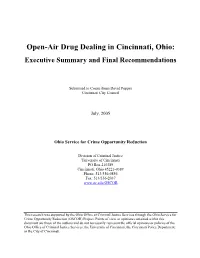 Open-Air Drug Dealing in Cincinnati, Ohio: Executive Summary and Final Recommendations