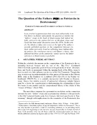 The Question of the Fathers (Twba) As Patriarchs in Deuteronomy1