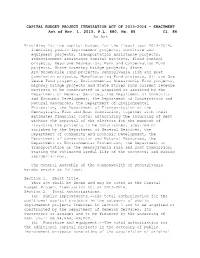 CAPITAL BUDGET PROJECT ITEMIZATION ACT of 2013-2014 - ENACTMENT Act of Nov