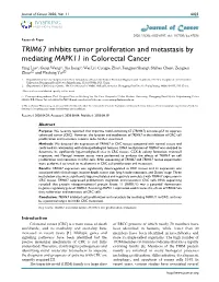 TRIM67 Inhibits Tumor Proliferation and Metastasis by Mediating