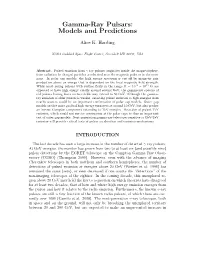 Gamma-Ray Pulsars: Models and Predictions