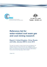 Reference List for Water Related Coal Seam Gas and Coal Mining Research