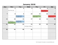 2018 Monthly Calendar