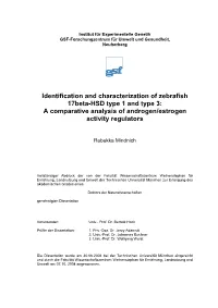 Identification and Characterization of Zebrafish 17Beta-HSD Type 1 and Type 3: a Comparative Analysis of Androgen/Estrogen Activity Regulators