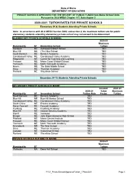 2020-2021 TUITION RATES for PRIVATE SCHOOLS Elementary (K-8) Students Attending Private Schools
