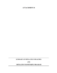 Attachment B Summary of Mitigation Measures and Mitigation Monitoring