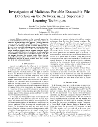 Investigation of Malicious Portable Executable File Detection on the Network Using Supervised Learning Techniques