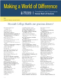 Making a World of Difference Foundations and Corporations Honor Roll of Donors
