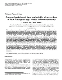 Seasonal Variation of Fixed and Volatile Oil Percentage of Four Eucalyptus Spp