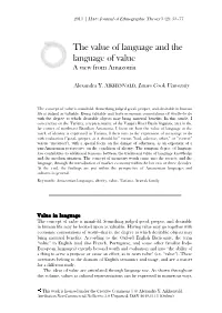 The Value of Language and the Language of Value a View from Amazonia