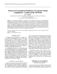 Patterns of Geographical Distribution of Carpenter Moths (Lepidoptera: Cossidae) in the Old World R