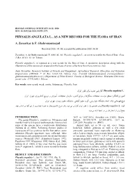 Physalis Angulata L., As a New Record for the Flora of Iran