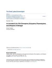 An Annotated List of the Dermaptera, Dictyoptera, Phasmatoptera, And