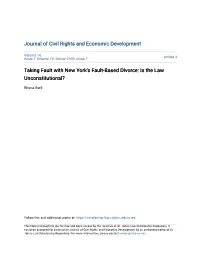 Taking Fault with New York's Fault-Based Divorce: Is the Law Unconstitutional?
