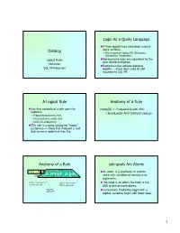 Datalog Logic As a Query Language a Logical Rule Anatomy of a Rule Anatomy of a Rule Sub-Goals Are Atoms