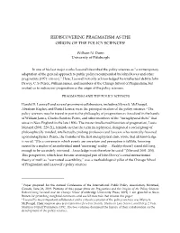 Rediscovering Pragmatism As the Origin of the Policy Sciences1