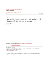 Sustainable Environments, Kant and Architectural Education: Reflections on an Intersection Gregory S
