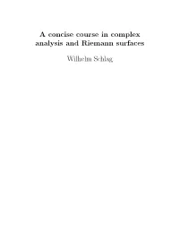 A Concise Course in Complex Analysis and Riemann Surfaces Wilhelm Schlag