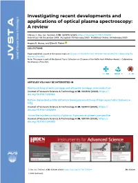 Investigating Recent Developments and Applications of Optical Plasma Spectroscopy: a Review