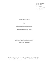 Continental Engine Specifications for A65 Series 8, 8J, 8F, 8FJ (Pdf)