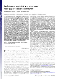 Evolution of Restraint in a Structured Rock–Paper–Scissors Community