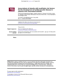 Patients with Rheumatoid Arthritis for the Development of Cardiovascular Disease in Associations of Obesity with Modifiable Risk