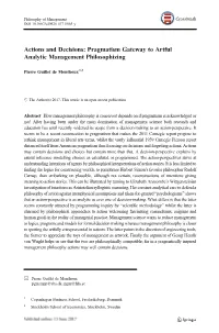 Pragmatism Gateway to Artful Analytic Management Philosophizing