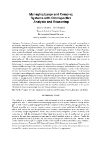 Managing Large and Complex Systems with Omnispective Analysis and Reasoning