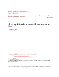 Abort Capabilities from Manned Mars Missions in 1986 David Harold Kruse Iowa State University