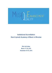 Institutional Accreditation Karol Lipinski Academy of Music in Wroclaw