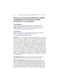 Spatial Analysis of Housing Stress Estimation in Australia with Statistical Validation