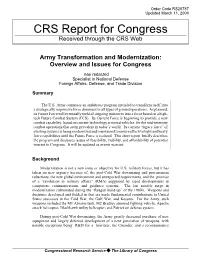 Army Transformation and Modernization: Overview and Issues for Congress