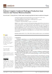 Iridium Complex Catalyzed Hydrogen Production from Glucose and Various Monosaccharides