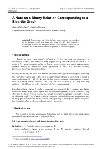 A Note on a Binary Relation Corresponding to a Bipartite Graph