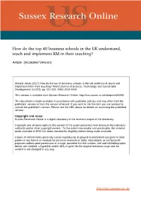 How Do the Top 40 Business Schools in the UK Understand, Teach and Implement KM in Their Teaching?