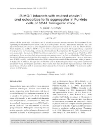 SUMO-1 Interacts with Mutant Ataxin-1 and Colocalizes to Its Aggregates in Purkinje Cells of SCA1 Transgenic Mice