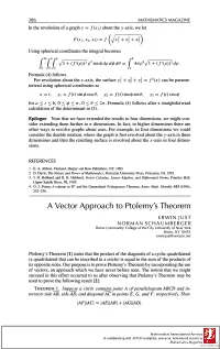 A Vector Approach to Ptolemy's Theorem a Vector Approach To